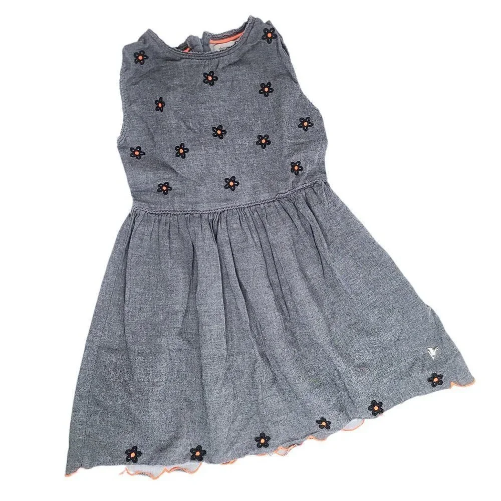 Cherry Crumble California Gray Chambray Denim Embroidered Sleeveless Dress